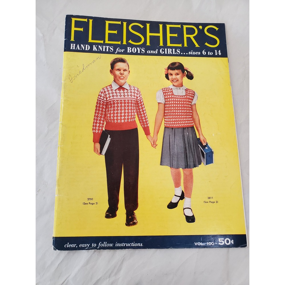 Vintage Fleishers Hand Knits Boys Girls Sizes 6-14 Knitting Crochet Patterns 100